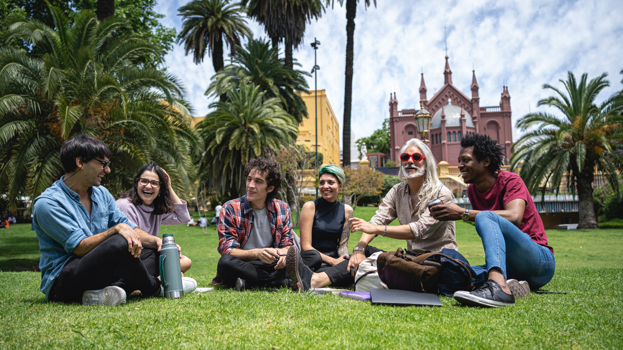 diverse students enjoying university holidays